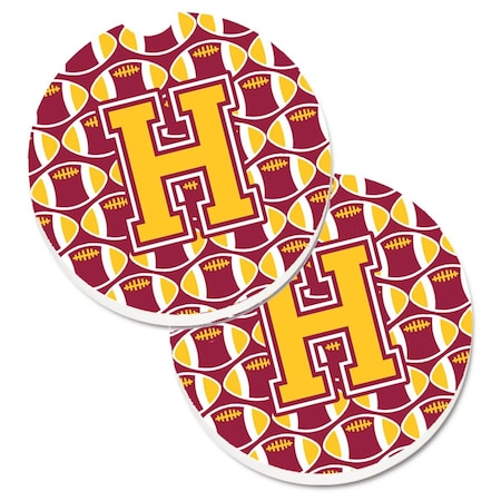 Carolines Treasures Letter H Football Maroon and Gold Cup Holder Car Coaster, PK2 CJ1081-HCARC